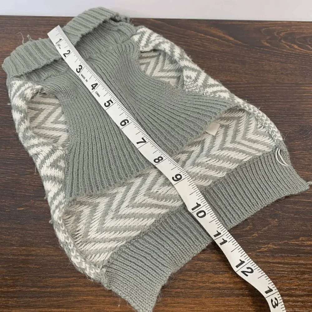 Gray White Chevron Print Thermal Ribbed Knit Dog Clothes Pullover Sweater
